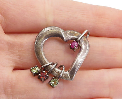 LENOX 925 Sterling Silver Vintage Peridot & Pink Topaz Heart Pendant PT4895