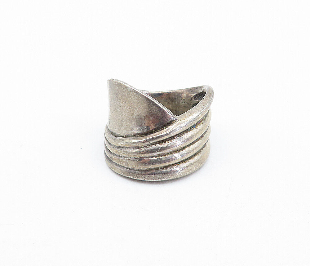 925 Sterling Silver  Vintage Dark Tone Fluted Detail Band Ring Sz 7  RG3962