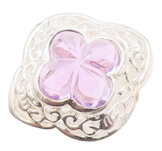 925 Sterling Silver Vintage Ring Swirly Carved Amethyst Flower  Sz 7  RG31424
