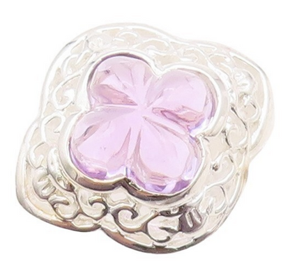 925 Sterling Silver Vintage Ring Swirly Carved Amethyst Flower  Sz 7  RG31424