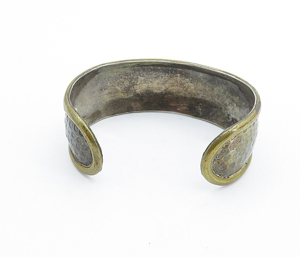 LATON MEXICO 925 Silver  Vintage Two Tone Raised Edge Cuff Bracelet  BT2696