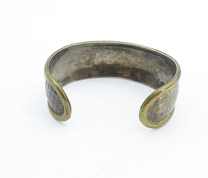 LATON MEXICO 925 Silver  Vintage Two Tone Raised Edge Cuff Bracelet  BT2696