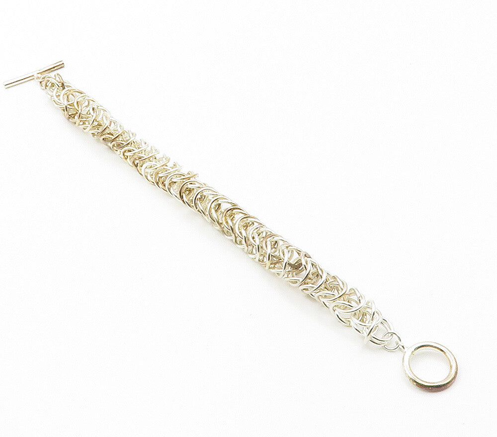 925 Sterling Silver  Shiny Open Circle Cluster Link Chain Bracelet  BT6059