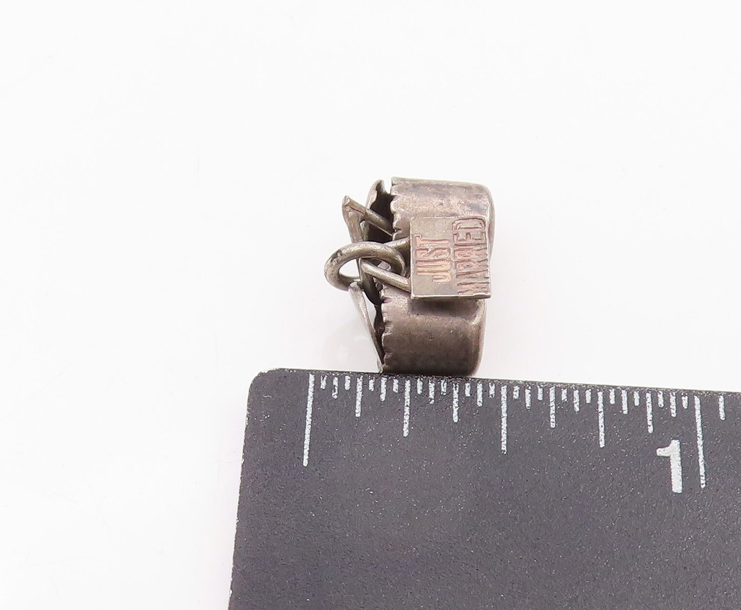 925 Sterling Silver Vintage Pendant Dark Tone Just Married Ring Boxes  PT23909