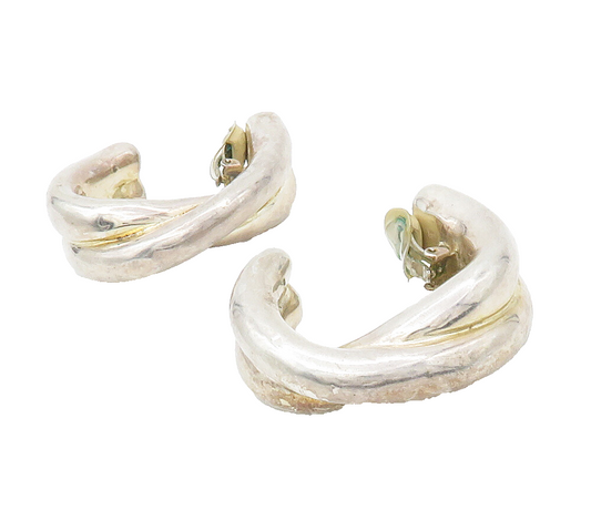 925 Sterling Silver  Vintage Smooth Hollow Non Pierce JHoop Earrings  EG8539