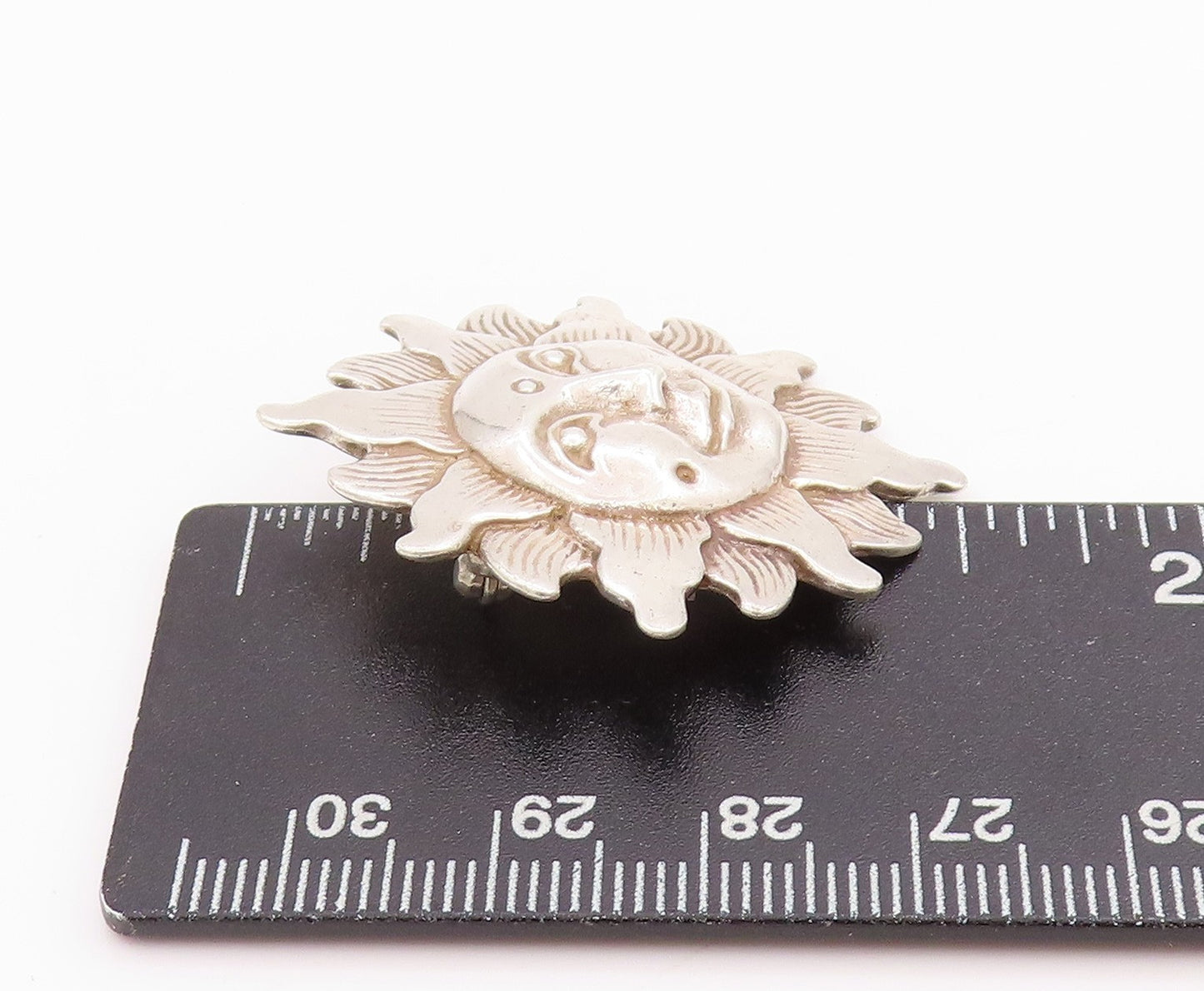 925 Sterling Silver Vintage Brooch Smiling Etched Sun  BP11740