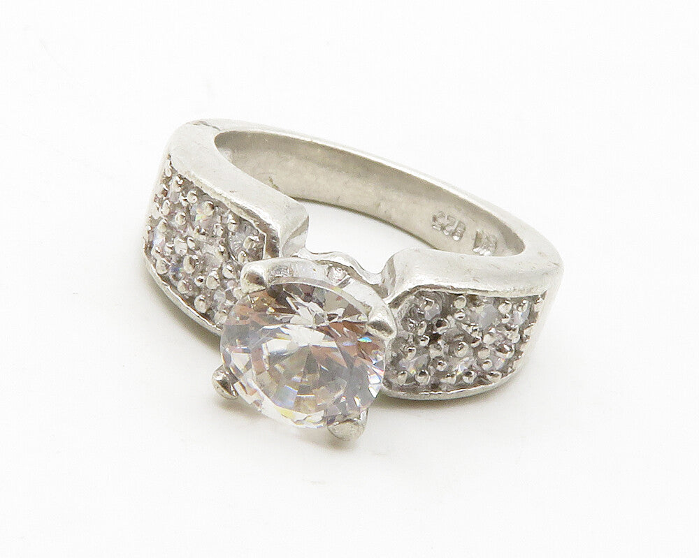 925 Sterling Silver  Vintage Cubic Zirconia Solitaire Accent Ring Sz 5 RG13726