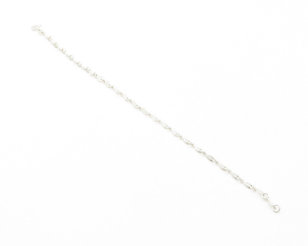925 Sterling Silver  Vintage Shiny Etched Football Link Chain Bracelet  BT5708