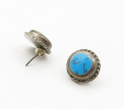 MEXICO 925 Sterling Silver  Vintage Turquoise Button Drop Earrings  EG7906