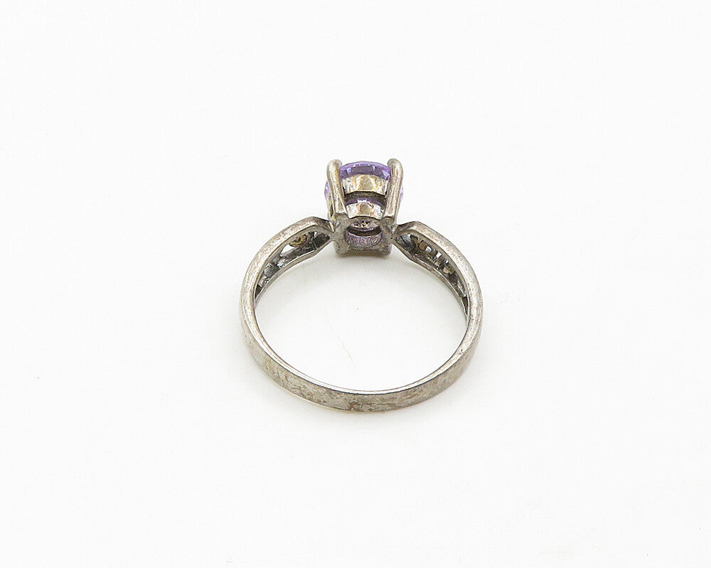 925 Silver  Vintage Purple Cubic Zirconia Swirl Solitaire Ring Sz 7  RG19274