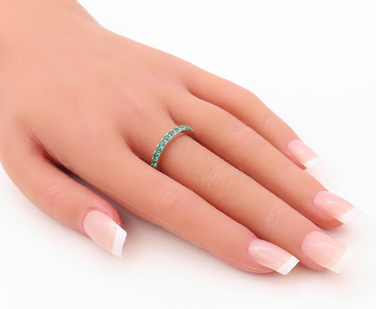925 Sterling Silver Vintage Ring Minimalist Round Green CZ Band  Sz 7  RG30850