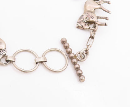 925 Sterling Silver Vintage Bracelet GLENN SANDOVAL NAVAJO Horse Link  BT11830