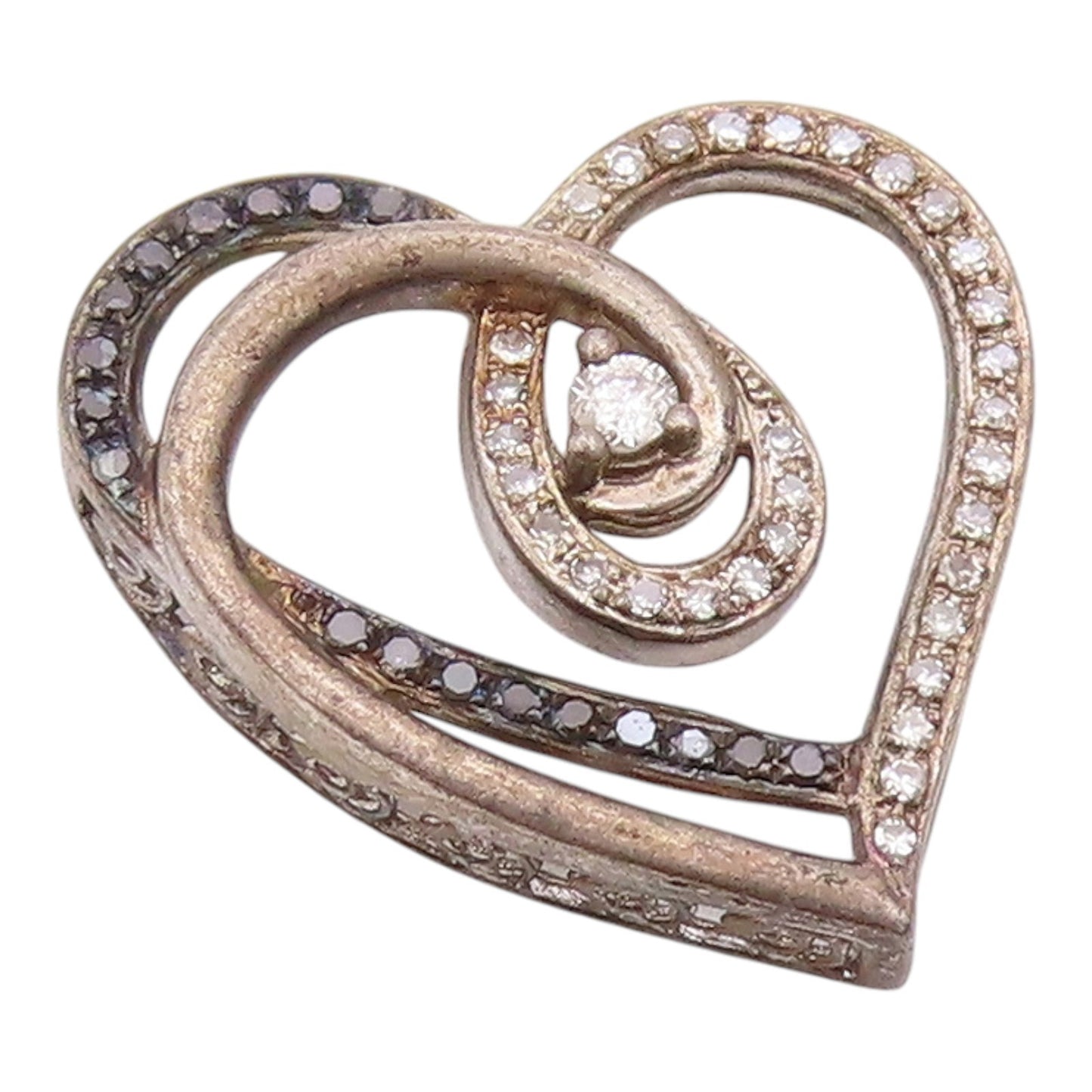 925 Sterling Silver  Vintage Genuine Diamonds Open Love Heart Pendant  PT19407