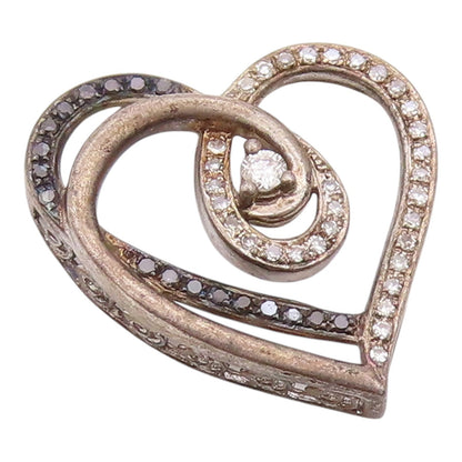 925 Sterling Silver  Vintage Genuine Diamonds Open Love Heart Pendant  PT19407