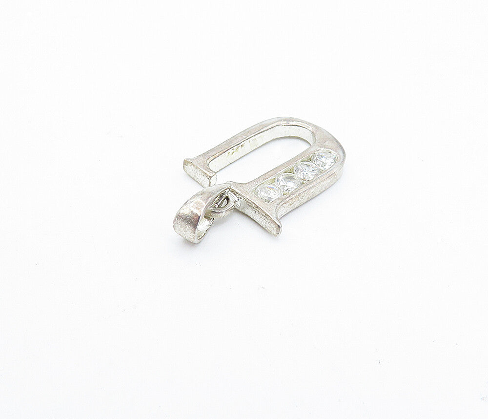 925 Sterling Silver  Vintage Topaz U Initial Shiny 3 Stone Pendant  PT2543