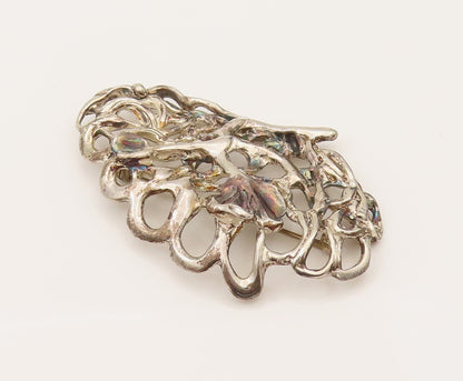 925 Sterling Silver  Vintage Modernist Openwork Floral Brooch Pin  BP10208
