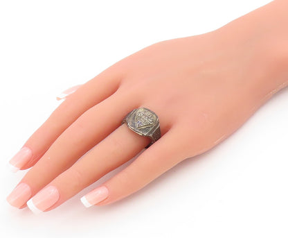 925 Sterling Silver Vintage Ring Antique Summer Shield Band  Sz 11  RG34707