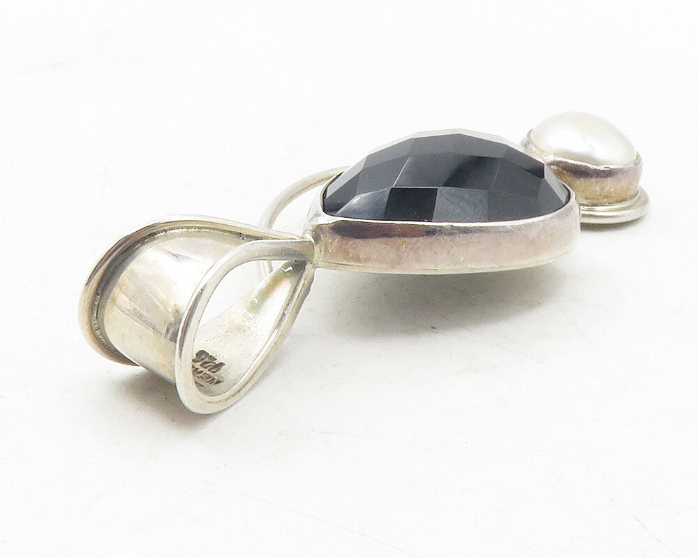 DDD MEXICO 925 Silver  Vintage Faceted Hematite & Pearl Swirl Pendant  PT9607