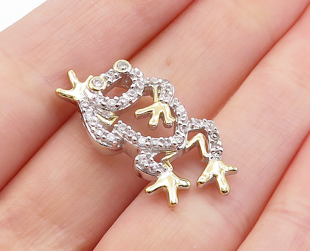 925 Sterling Silver  Shiny Topaz Two Tone Frog Motif Petite Pendant  PT5050
