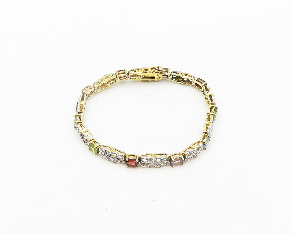 925 Silver Genuine Diamond Topaz Peridot & Multi Stone Chain Bracelet BT7694