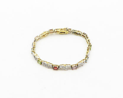 925 Silver Genuine Diamond Topaz Peridot & Multi Stone Chain Bracelet BT7694