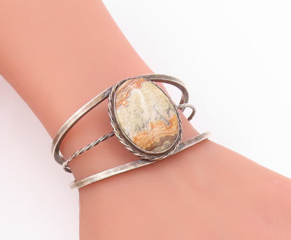 925 Sterling Silver Vintage Bracelet SOUTHWESTERN Cabochon Agate Cuff BT11654