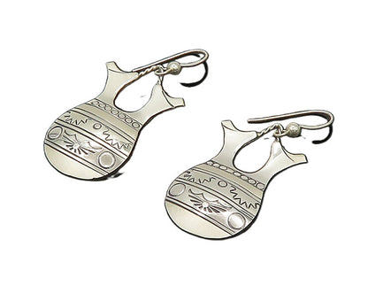 SILVER CLOUD 925 Sterling Silver  Vintage Etched Vase Dangle Earrings  EG10466