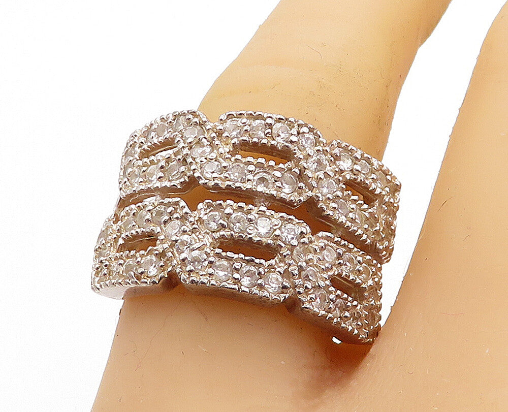 925 Sterling Silver  Vintage Topaz Infinity Twist 2 Row Band Ring Sz 9  RG5820