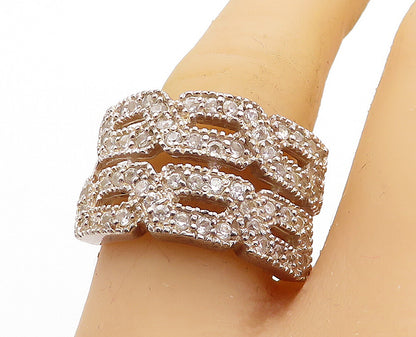 925 Sterling Silver  Vintage Topaz Infinity Twist 2 Row Band Ring Sz 9  RG5820