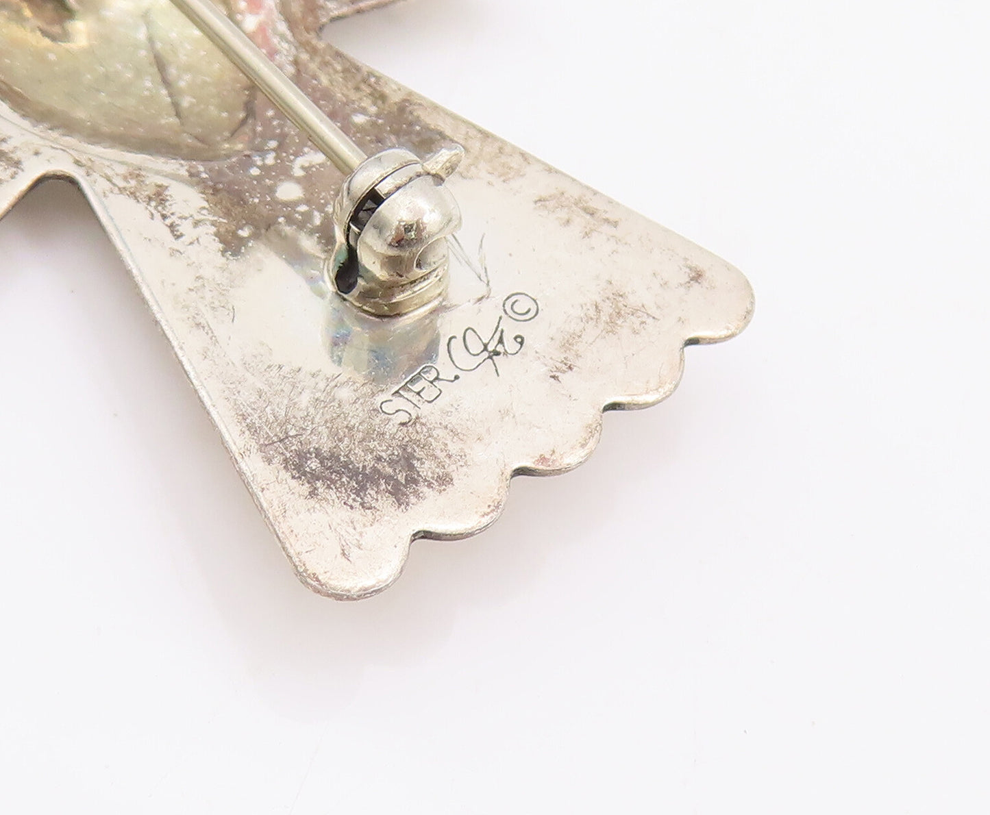 925 Sterling Silver Vintage Brooch Pin CAROLYN POLLACK Etched Angel  BP11137