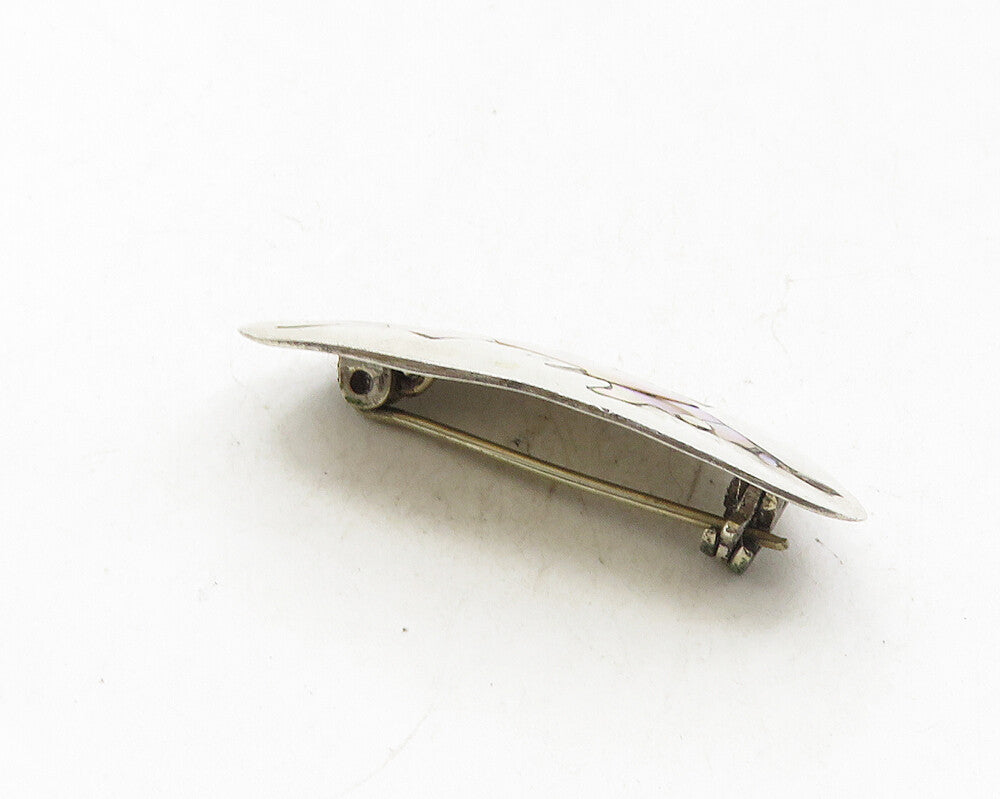 MEXICO 925 Sterling Silver  Vintage Abalone Dolphin Fish Brooch Pin  BP3842