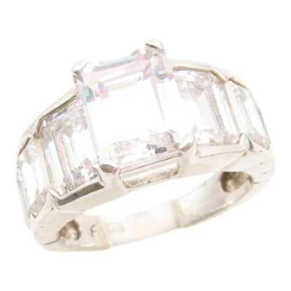 925 Sterling Silver Vintage Ring CZ Step Cut Elegant Statement Band Sz 6 RG35058