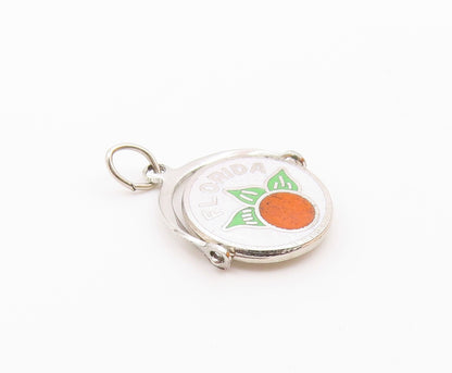 925 Sterling Silver  Vintage Enamel Florida Orange Drop Pendant  PT17752
