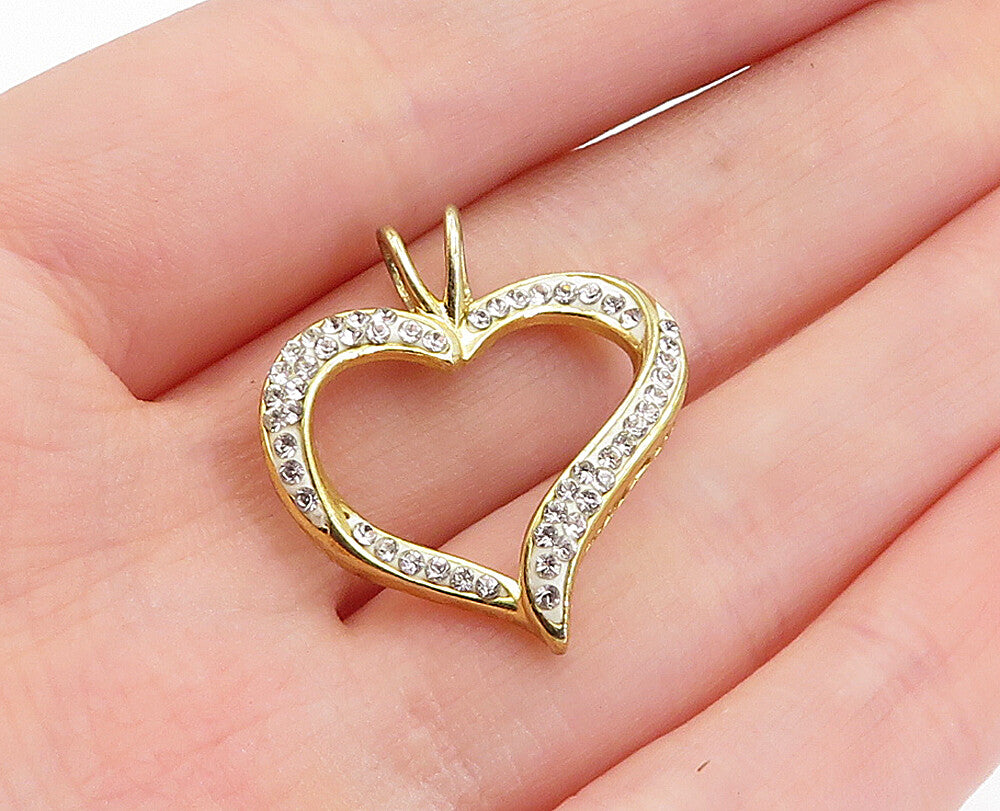 925 Sterling Silver  Topaz Golf Plated Open Love Heart Drop Pendant  PT2765