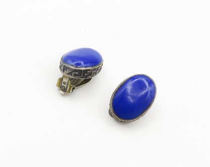 MEXICO 925 Sterling Silver  Vintage Lapis Lazuli Non Pierce Earrings  EG9483