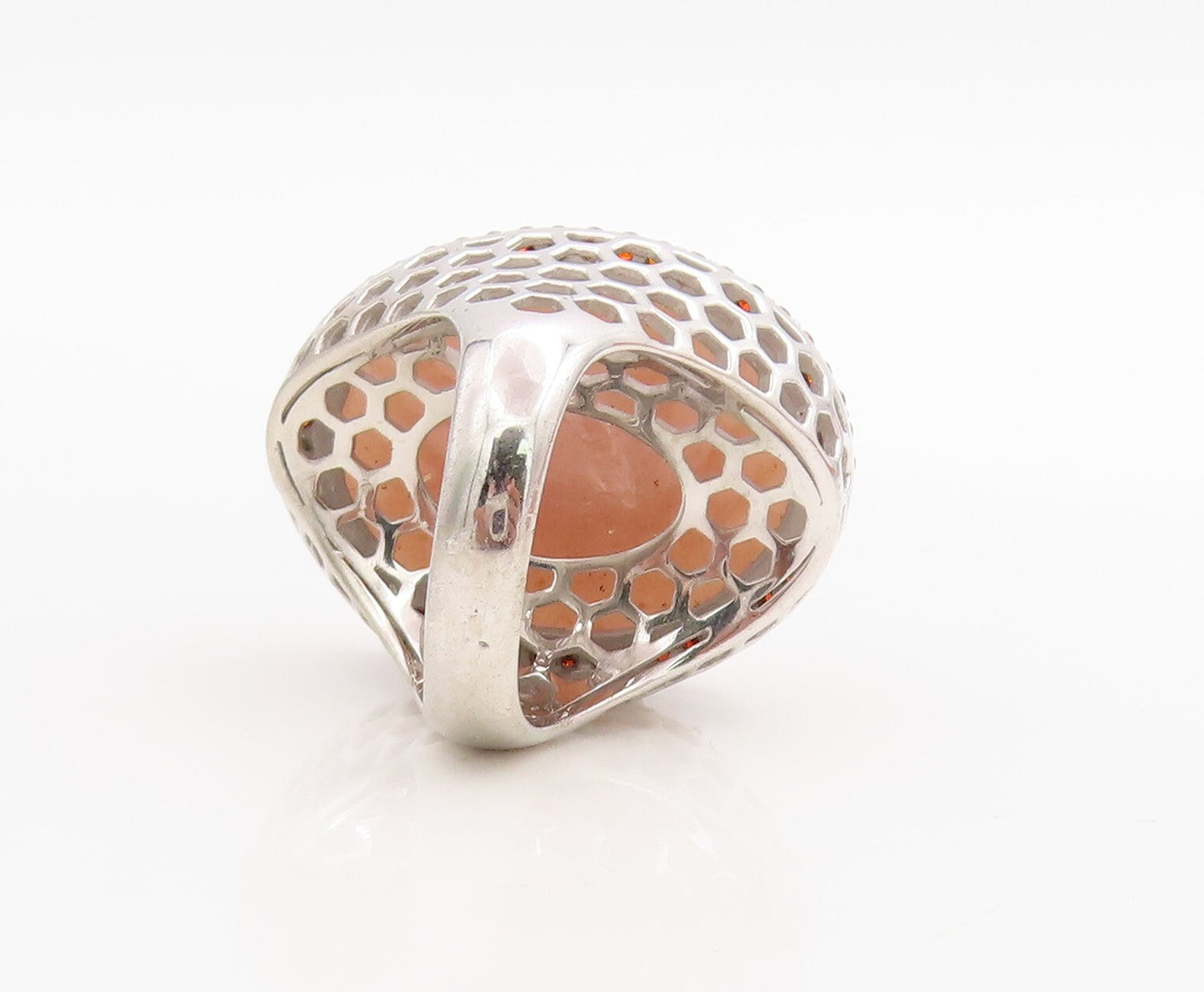 925 Sterling Silver Vintage Ring Large Oval Gemstone Halo Pink CZ  Sz 7 RG30648