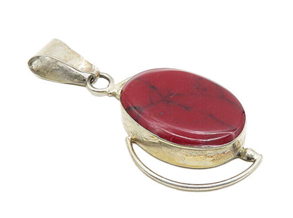 MEXICO 925 Sterling Silver  Vintage Red Jasper Orbit Design Pendant  PT6649