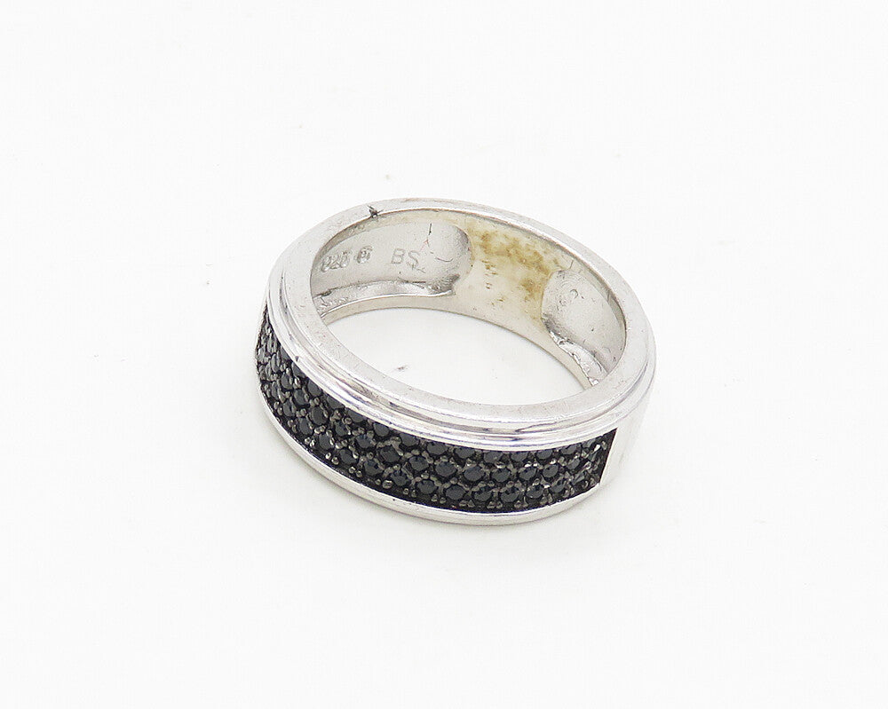 925 Sterling Silver  Vintage Black Hematite Shiny Band Ring Sz 6  RG18457
