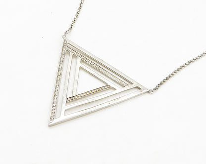 EFFY 925 Silver  Vintage Genuine Diamonds Open Triangle Chain Necklace  NE3243
