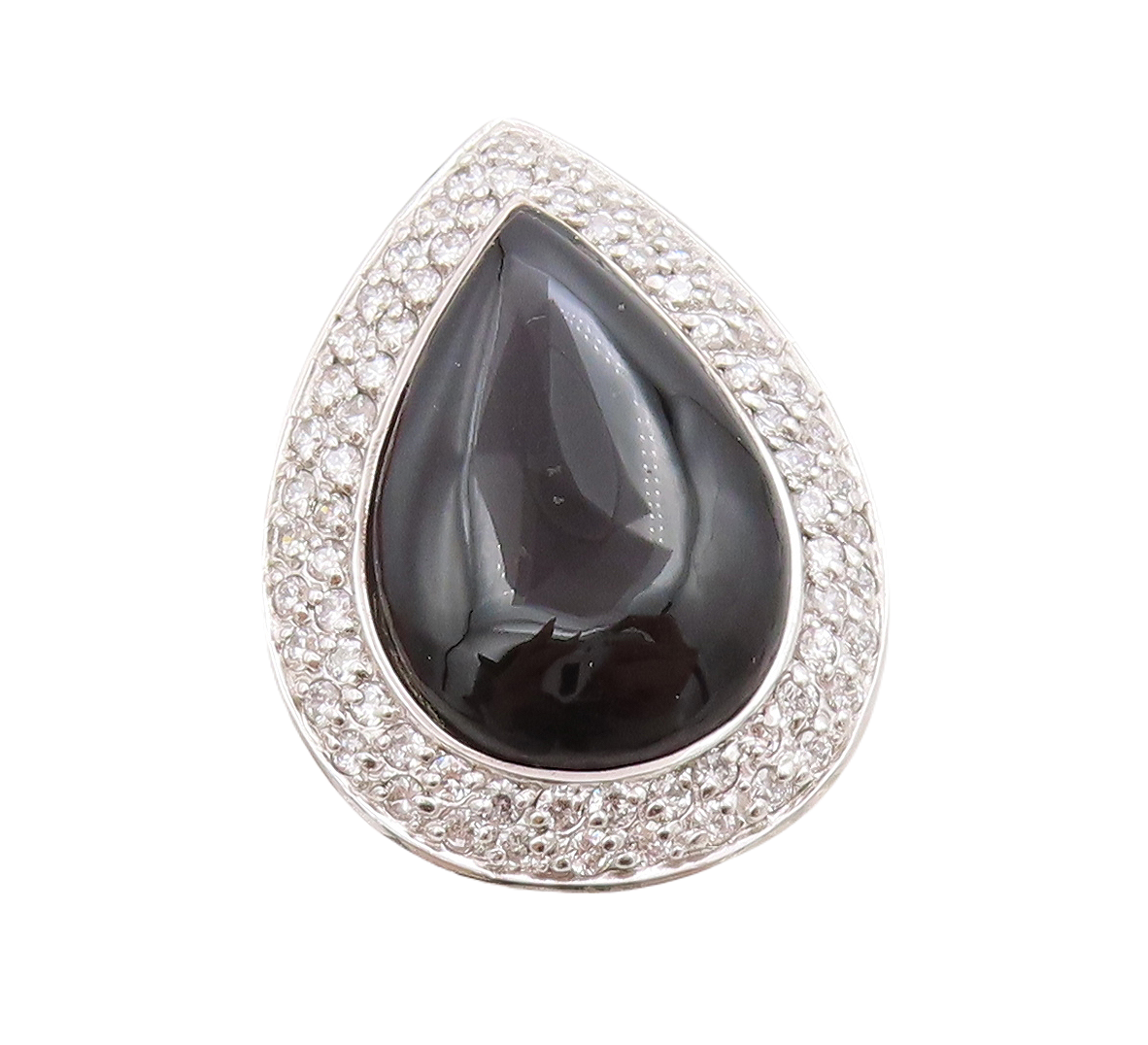 925 Sterling Silver Vintage Ring Drop Shape Cabochon Onyx Halo CZ  Sz 7  RG30553