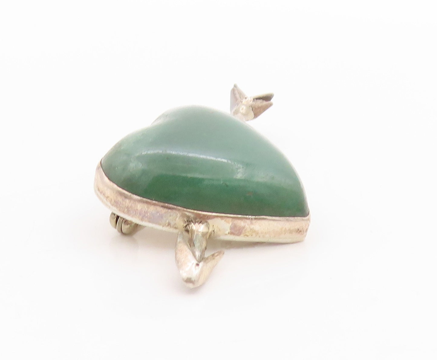 925 Sterling Silver Vintage Brooch MEXICO Large Gemstone Heart & Arrow BP11764