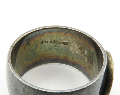 925 Sterling Silver  Vintage Dark Tone Petite Emblem Band Ring Sz 4  RG14806