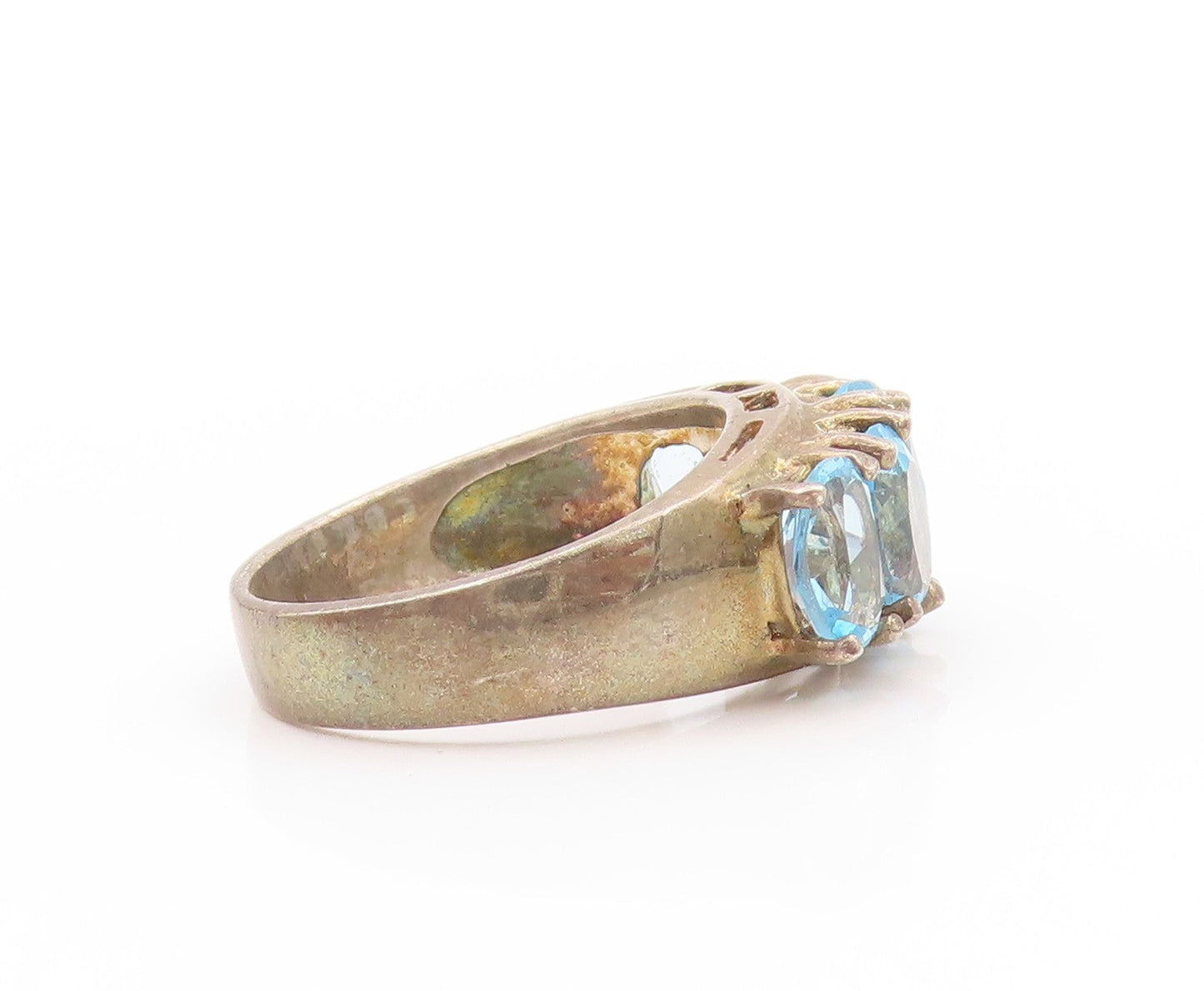 925 Sterling Silver Vintage Ring Antique Oval Cut Topaz Band  Sz 6  RG32935