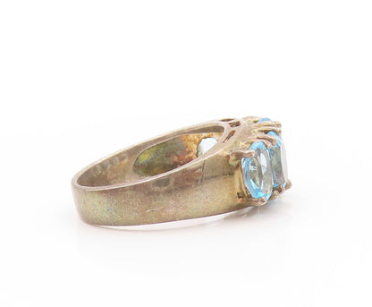 925 Sterling Silver Vintage Ring Antique Oval Cut Topaz Band  Sz 6  RG32935