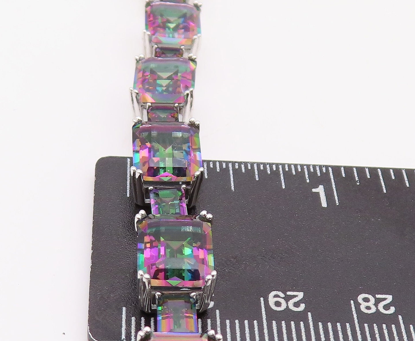 925 Sterling Silver Vintage Bracelet Minimalist Rectangle Mystic Topaz  BT10859