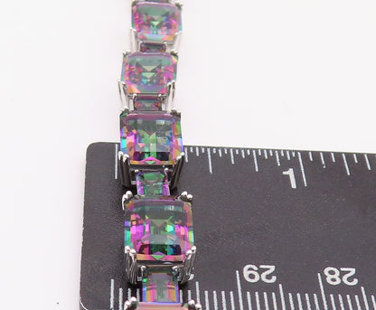 925 Sterling Silver Vintage Bracelet Minimalist Rectangle Mystic Topaz  BT10859