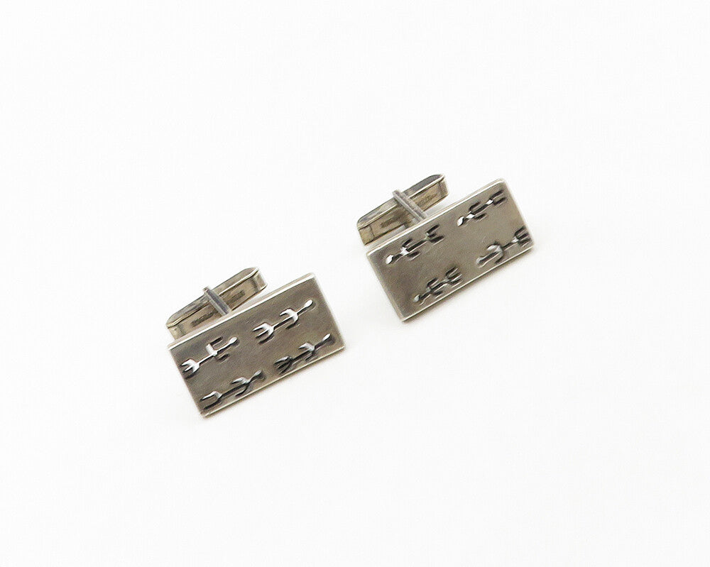 925 Sterling Silver  Vintage Cutout Figures Square Dark Tone Cufflinks  TR2489
