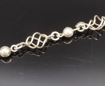 MEXICO 925 Sterling Silver Vintage Bead Ball & Spiral Wire Necklace  NE4022