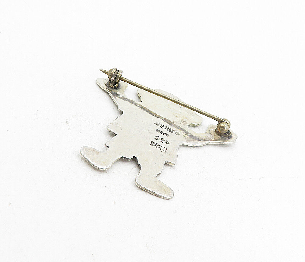 MEXICO 925 Sterling Silver  Vintage Etched Heart Happy Boy Brooch Pin  BP3044