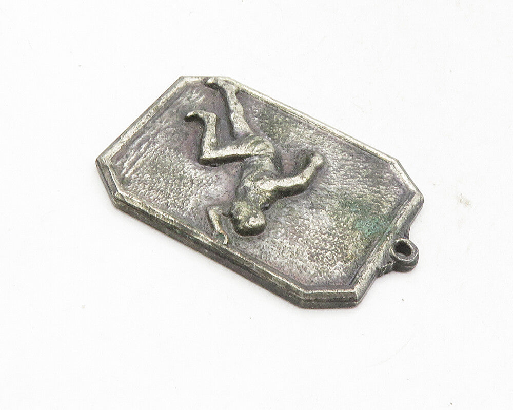 925 Sterling Silver  Vintage Antique Oxidized Runner Medallion Pendant  PT7670